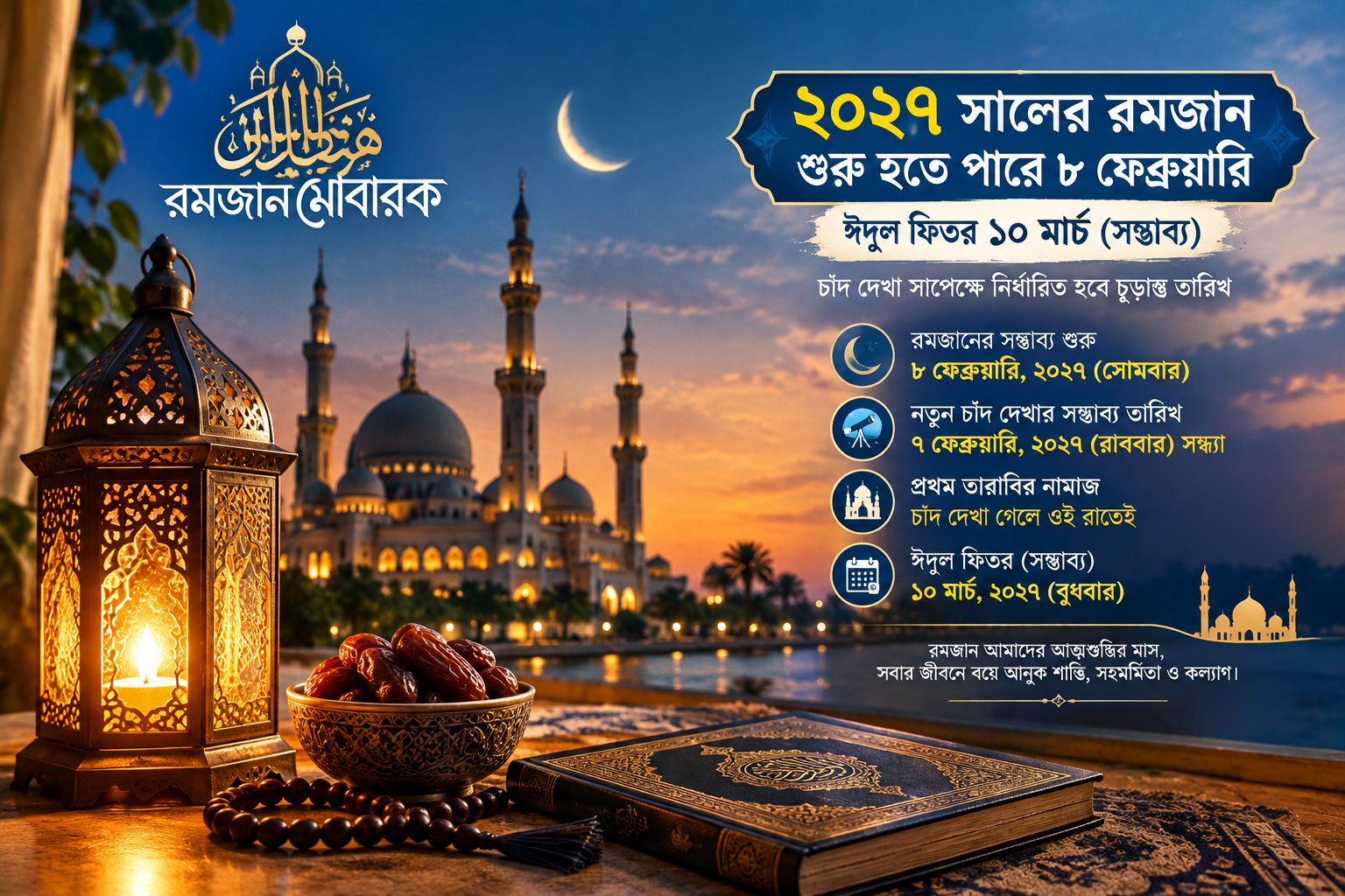 ২০২৭ সালের রমজান শুরু হতে পারে ৮ ফেব্রুয়ারি, ঈদুল ফিতর ১০ মার্চ